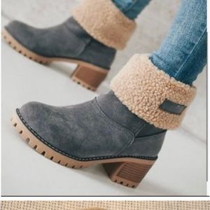 Gray Sherpa-Cuff Outdoor Boot size 9